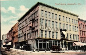 View of Hotel Myers, Janesville WI Vintage Postcard N46