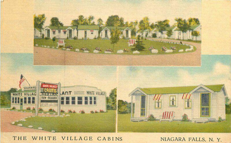 Beals Niagara Falls New York roadside 1940s White Village Cabins Postcard 5735