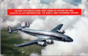 Postcard Eastern Air Lines Constellation Airplane in Flight