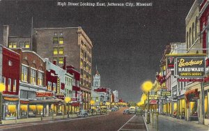 JEFFERSON CITY, Missouri MO ~ HIGH STREET SCENE~Night BORDEAUX HARDWARE Postcard