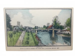 Hereford Queen Elizabeth Avenue 1937 River Wye Victoria Bridge 1897 Vtg Postcard