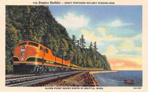 Empire Builder Streamliner Great Northern Railway Train 1940s linen postcard