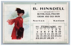 1912 Norton Kansas Hinsdell Grocer Advertising Calendar Price List Skating Girl