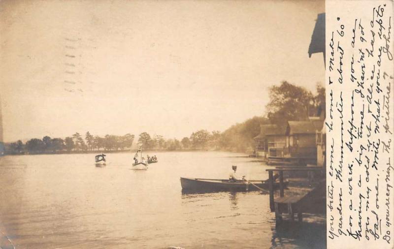 Bath New York Lake Boating Real Photo Antique Postcard K20234