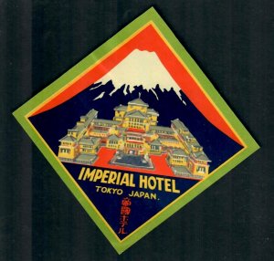 Vintage Mount Fuji  Imperial Hotel Tokyo Japan,  Original Luggage Label