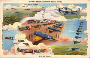 Howdy from Ellington Field Texas Postcard Official US Air Corps airplanes