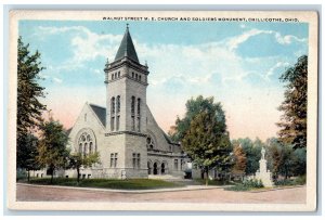 c1920's Walnut Street M.E. Church and Soldiers Monument Chilicothe OH Postcard