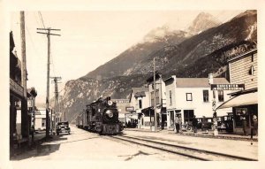 Skagway Alaska Train Engine on Broadway  Real Photo Vintage Postcard AA2160