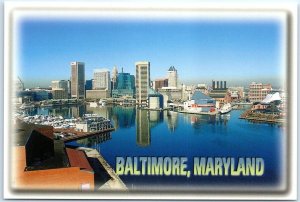 Postcard - A reflective view of the Inner Harbor in downtown Baltimore, Maryland