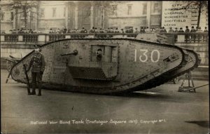 National War Bond Tank Trafalgar Square London Real Photo Postcard 1917 WWI