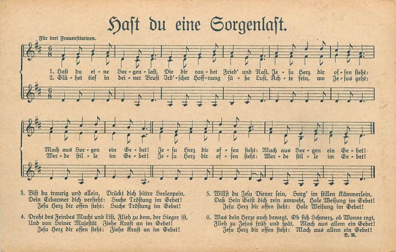 Music related postcard song lied Germany Hast du eine Sorgenlast