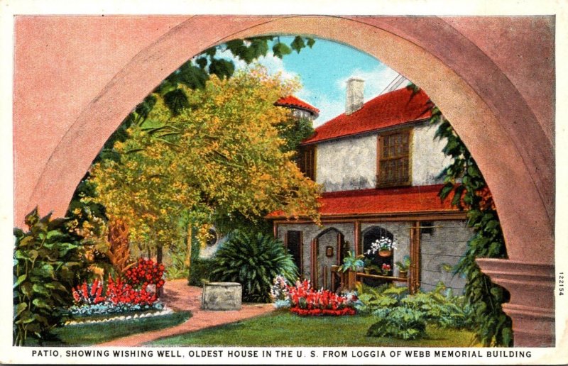 Florida St Augustine Patio Showing Wishing Well Oldest House In The U S Curteich