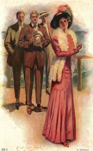 Vintage Postcard Gentlemen Courting The Lovely beautiful Lady Love And Romance