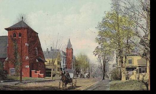 Massachusetts Amesbury Main Street Showing Universalist & Catholic Churches