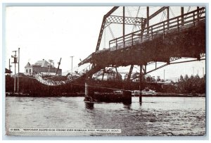 1910 Temporary Suspension Bridge Missoula River Lake Missoula Montana Postcard