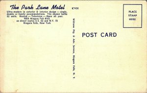 Postcard NY Niagara Falls The Park Lane Motel - Route 62 - LINEN - 1940s A6