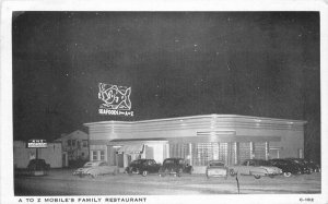 A to Z Restaurant Mobile Arizona Automobiles Night Gettier 1940s Postcard 11727