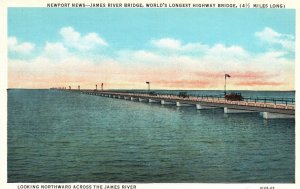 Vintage Postcard 1920's Newport News James River Highway Bridge Virginia VA