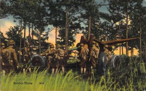 U.S. Army, Firing Artillery,Linen Era, Ft Sam Houston, TX,  Old Postcard