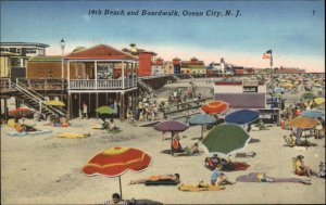 Ocean City New Jersey NJ 14th Beach and Boardwalk Linen Vintage Postcard