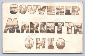 J87/ Marietta Ohio RPPC Postcard c1910 Large Letter Greeting Souvenir 1288