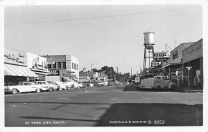 Yuba City CA Storefronts Old Cars Truck Real Photo Postcard