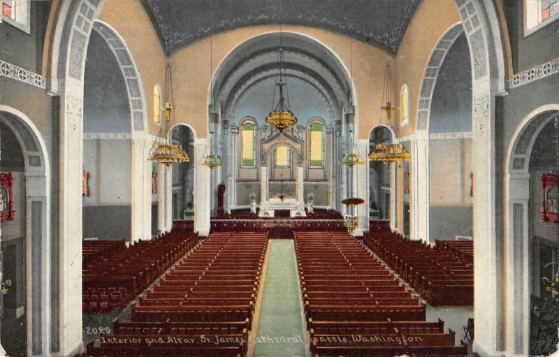 Interior & Altar ST. JAMES CATHEDRAL Seattle, WA 1909 Vintage Postcard