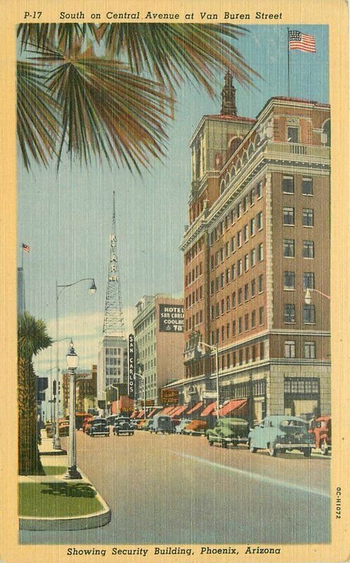 Arizona Phoenix Central Avenue autos Lollesgard Teich 1940s Postcard 22-1718