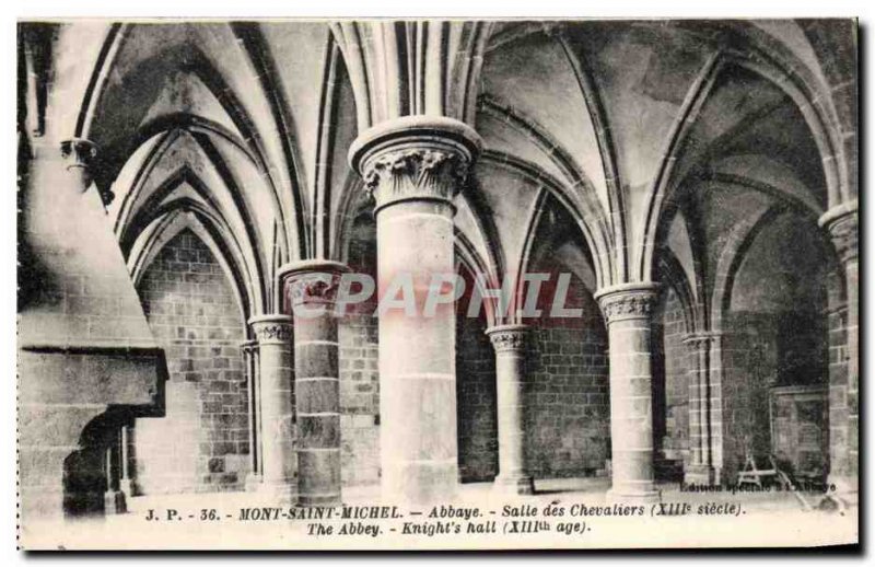 Old Postcard Mont Saint Michel Abbey Knights Hall