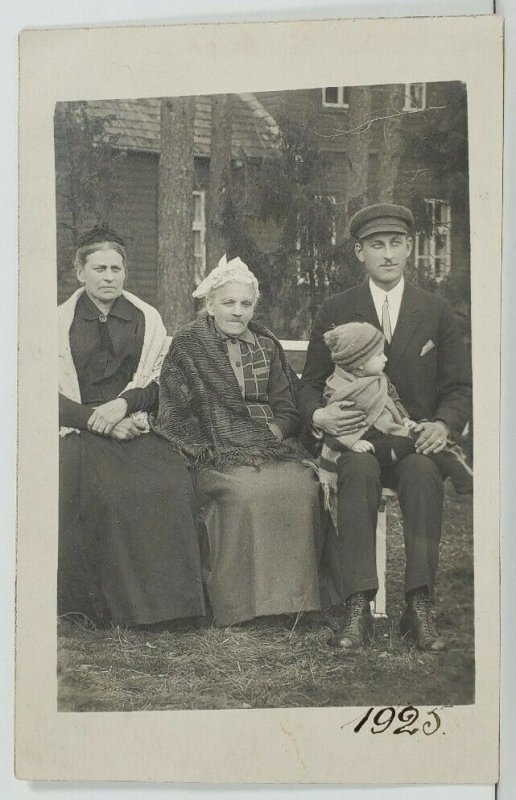 Rppc European Family Old Woman Well Dressed Man & Child Postcard O6