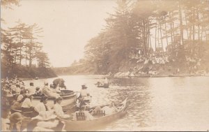 People in Boats Canoes Dressed in White Unknown Location RP Postcard H55