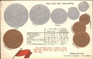 Morocco Marocco Rial Currency Coins Embossed Money c1910 Postcard