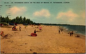 Vtg 1950 St Petersburg Beach On The Gulf Of Mexico Florida FL Linen Postcard