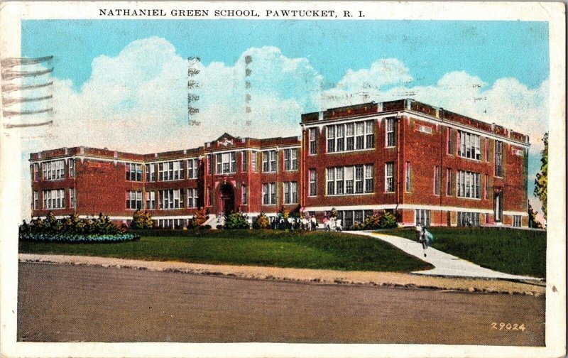Nathaniel Green School Pawtucket R.I. Radio 1 Cent Stamp Vintage Postcard