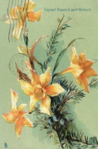Bouquet Of Orange Flowers Fragrant That Marks The Hours Vintage Postcard c1910