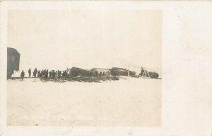 c1910 Doyon North Dakota Railroad Train Wreck Ramsey RPPC Postcard 25-10347