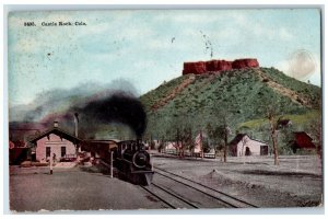 1911 Castle Rock Colorado CO, Station Depot Railroad Train Antique Postcard