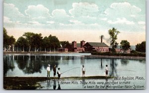 West Boylston MA~Boys Fishing In Lake @ Beman Mills~Razed for Water System~1907