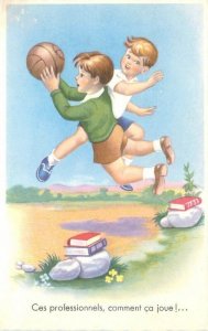 1930s Artist impression boys playing ball books #5470 Postcard 22-11178