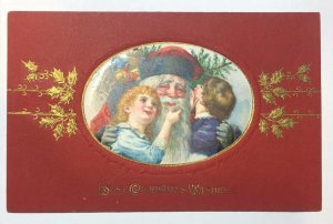 Christmas Wishes SANTA CLAUS Greetings Winsch 1910s Embossed Rare Postcard