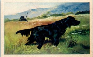 1920s Hunting Dog Setter Norfini Artist Signed Postcard