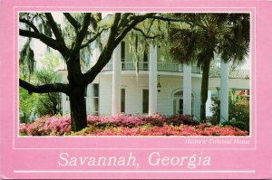 Savannah GA Historic Colonial Home Washington Avenue Pink Postcard C8