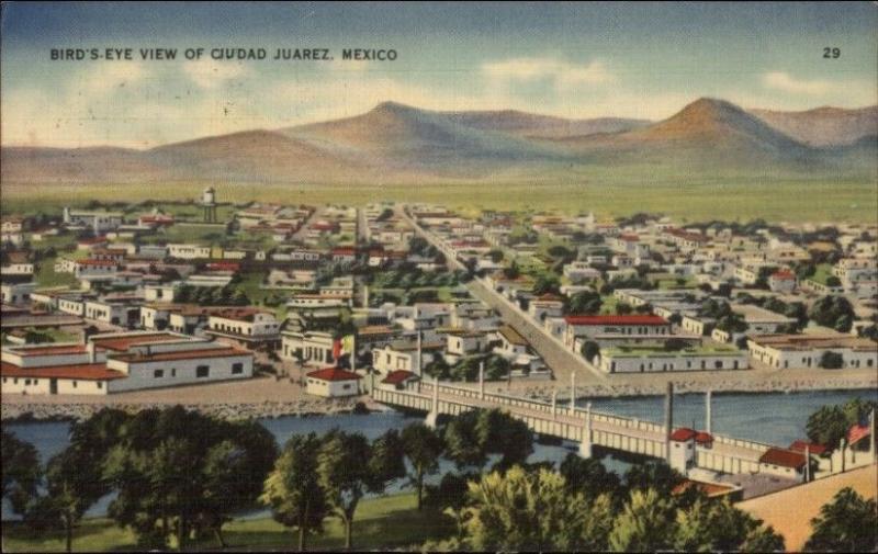 Birdseye View Ciudad Jurez Mexico - Linen Postcard