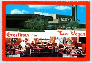 Greetings from LAS VEGAS, Nevada NV~ HACIENDA HOTEL CASINO 4x6 Postcard c1970s