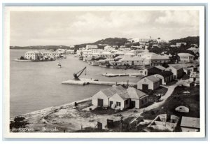 c1910's View From St. George Bermuda, Houses Boat Antique RPPC Photo Postcard 
