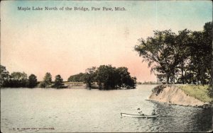 PAW PAW MI Maple Lake North of Bridge c1910 Postcard