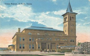 El Paso TX Union Station Train Depot Trolley Car Postcard