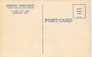 Mansfield Ohio 1950s Postcard Parkway Restaurant Dining Room Interior