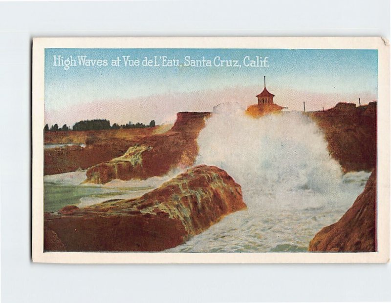 Postcard High Waves at Vue d L Eau, Santa Cruz, California