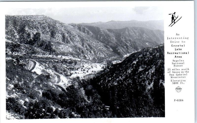 RPPC ANGELES NATIONAL FOREST, CA  Road to CRYSTAL LAKE c1940s Frasher Postcard